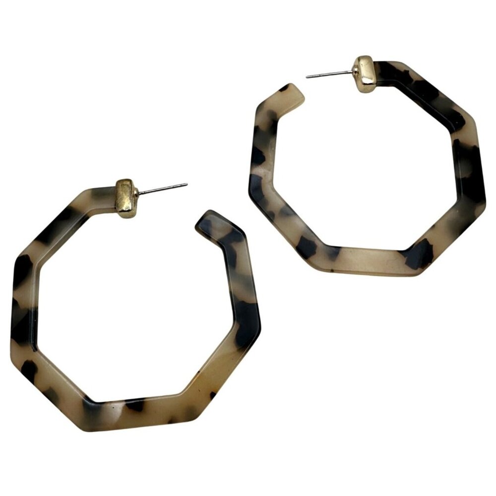 Faux Tortoise Shell Earrings Acrylic Octagon Animal Print Timeless Classic Style